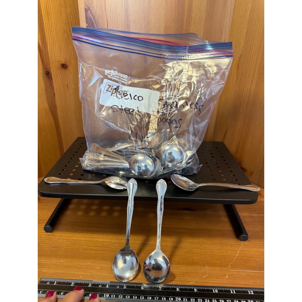 Lot of 45 Delco Stainless Steel Teaspoons Vintage Floral Pattern Flatware